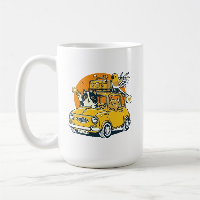 Unleash the Thrill of a Road Trip with Cat Pals  Coffee Mug (Left)
