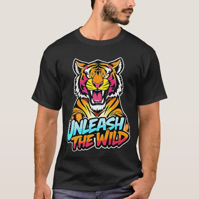 Unleash the Wild – Roaring Tiger Neon Art T-Shirt (Front)