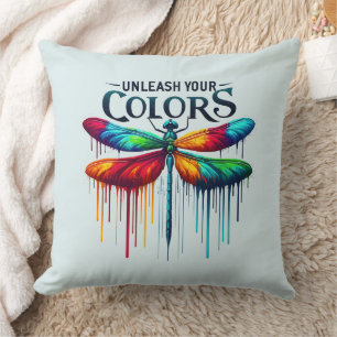 Unleash Your Colours - Artistic Dragonfly Cushion