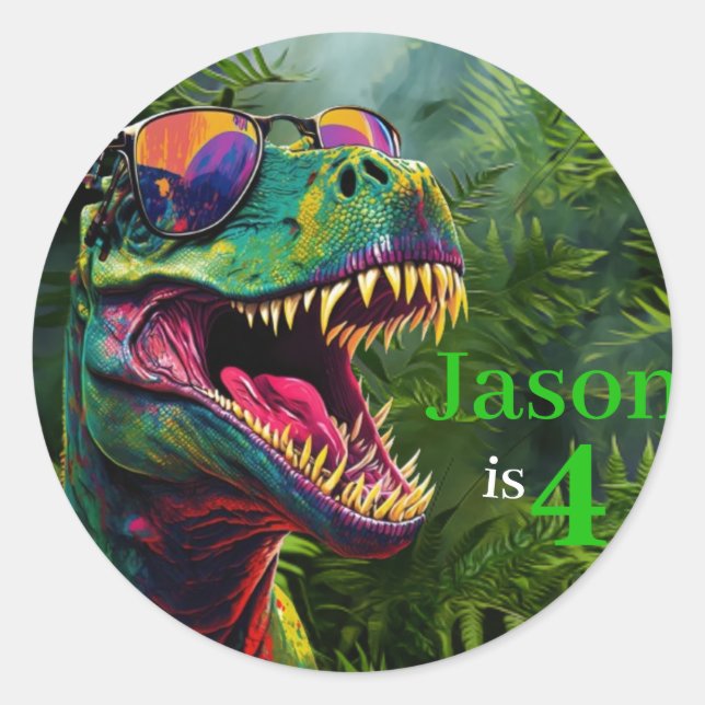 Unleash Your Inner Dinosaur Lover with Cool TRex  Classic Round Sticker (Front)