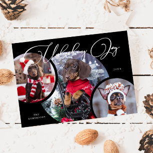 Unleashing Joy Black Dog Photo Holiday Card