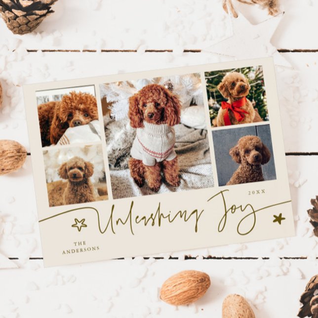 Unleashing Joy Cream Dog Multi Photo  Holiday Card (Creator Uploaded)