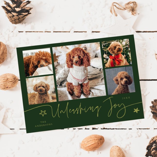 Unleashing Joy Green Dog Multi Photo  Holiday Card (Creator Uploaded)