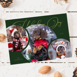 Unleashing Joy Green Dog Photo Holiday Card