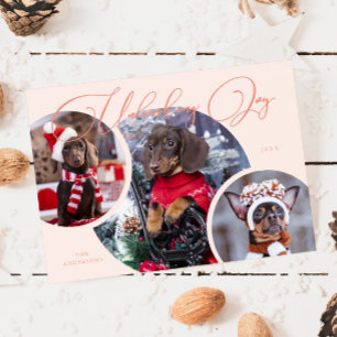 Unleashing Joy Peach Dog Photo Holiday Card