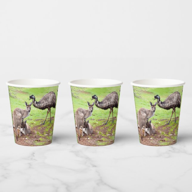 "Unlikely Pals: The Kangaroo and Emu Friendship" Paper Cups (Multi)