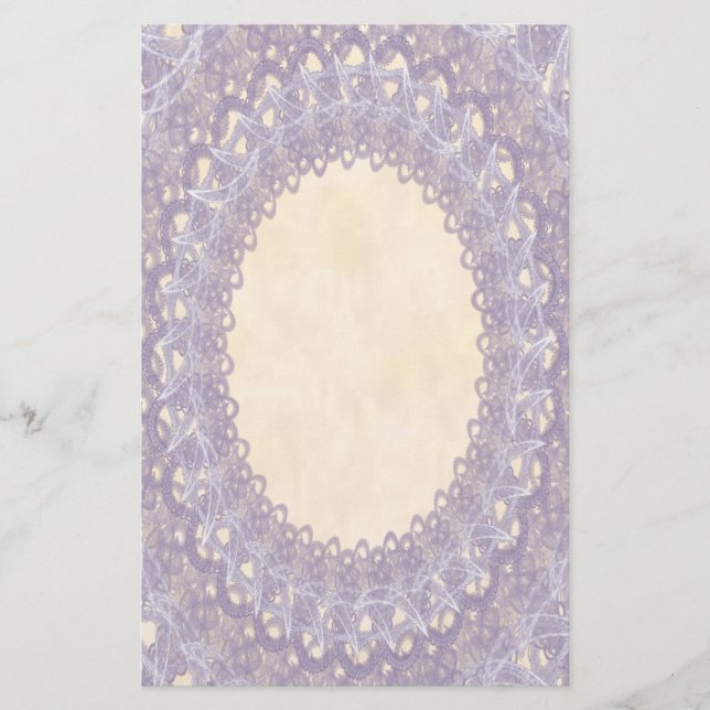Unlined Monogram Purple IV Wedding Lace Stationery (Front)