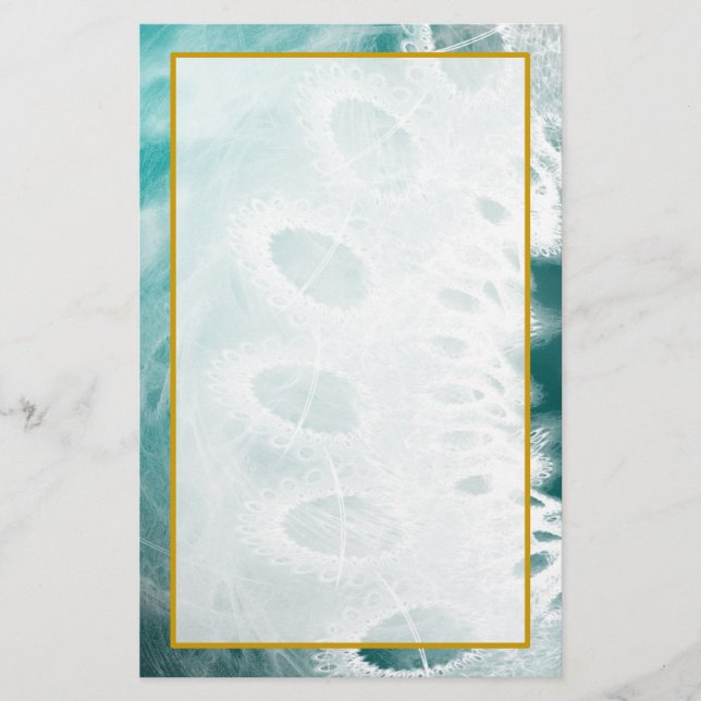Unlined White Lace on Teal Stationery (Front)