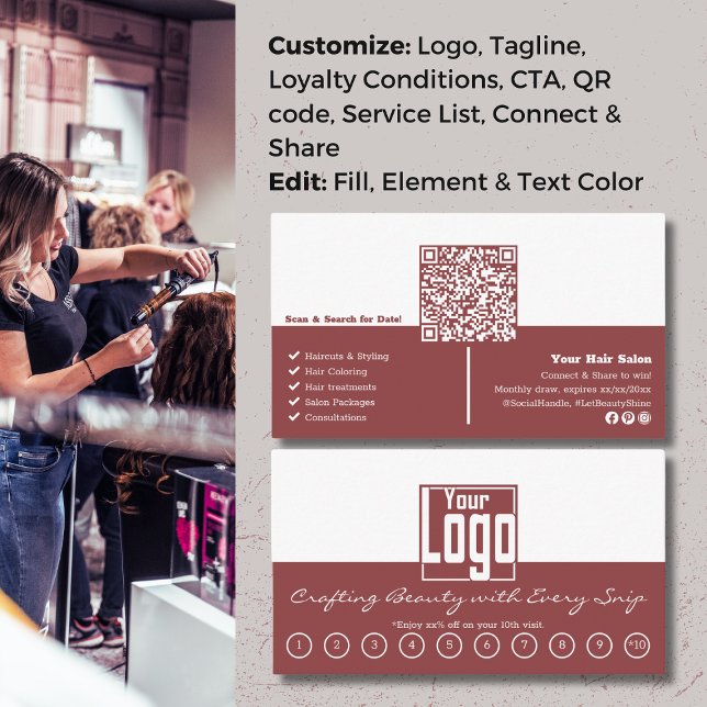 Unlock Beauty Rewards: Smoky Topaz Hair Salon Loyalty Card (Unlock Beauty Rewards: Smoky Topaz Hair Salon Loyalty Card< QR code, Custom Logo)