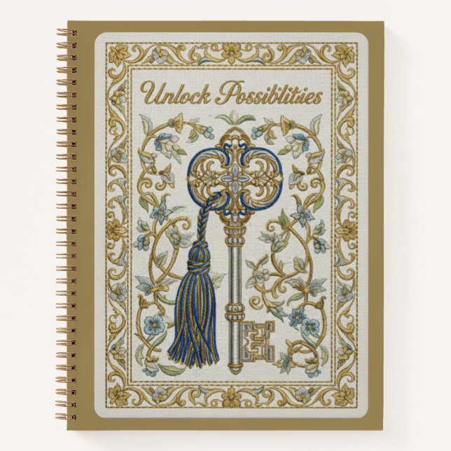Unlock Possibilities Vintage Key Embroidery Notebook (Front)