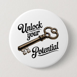 Unlock Your Potential - Vintage Key Motivational 7.5 Cm Round Badge