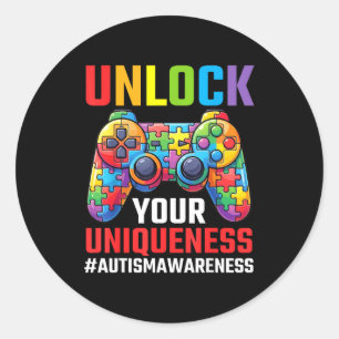 Unlock Your Uniqueness Autism Awareness Gaming Con Classic Round Sticker