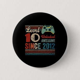 Unlocked Level 10 Birthday 10 Year Old Video Game  6 Cm Round Badge