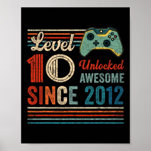 Unlocked Level 10 Birthday 10 Year Old Video Game  Poster