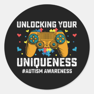 Unlocking Your Uniqueness Autism Gaming Gamer Classic Round Sticker