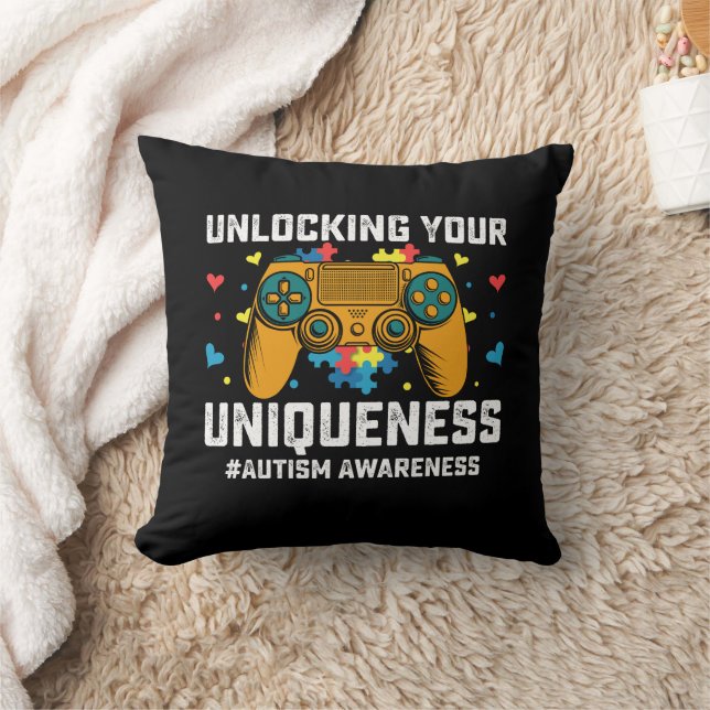Unlocking Your Uniqueness Autism Gaming Gamer Cushion (Blanket)