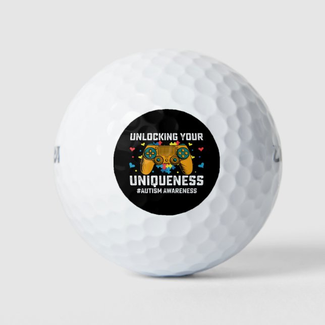 Unlocking Your Uniqueness Autism Gaming Gamer Golf Balls (Front)