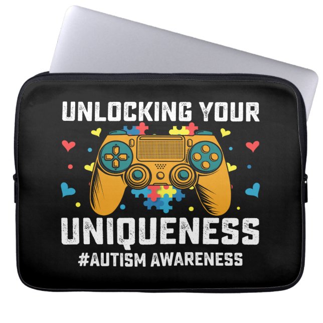 Unlocking Your Uniqueness Autism Gaming Gamer Laptop Sleeve (Front)