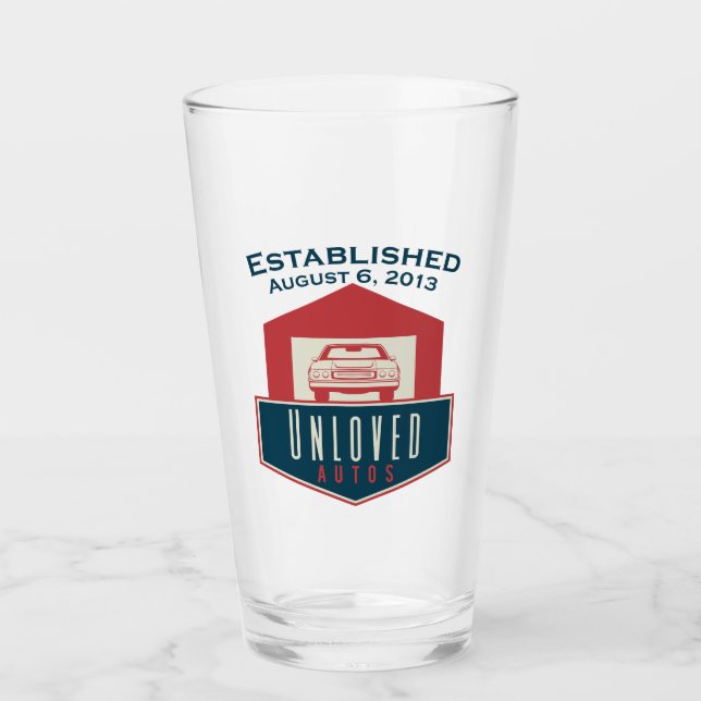 Unloved Autos glass tumbler (Front)