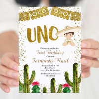Uno Birthday Gold Charro Boy Invitation