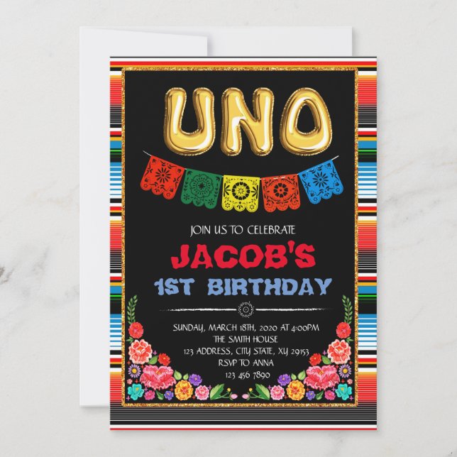 UNO fiesta birthday party invitation (Front)