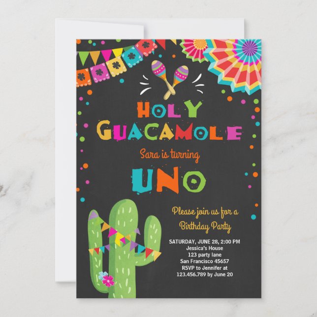 Uno Fiesta First Birthday invitation Cactus Party (Front)