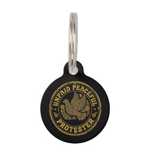 Unpaid Peaceful Protester Retro Floral Peace Dove Pet Tag