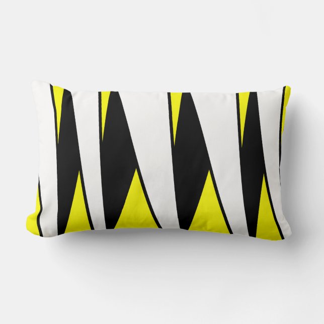 Unparallel Stripes, Black and White on Yellow Lumbar Cushion (Front)