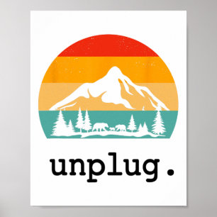Unplug. Hiking Shirt Retro Nature Summer Vacation Poster