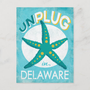 Unplug In Delaware Starfish Beach Nautical Postcard