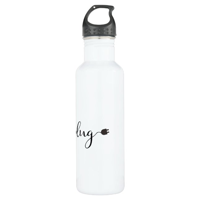Unplug with Script Text and Plug 710 Ml Water Bottle (Front)