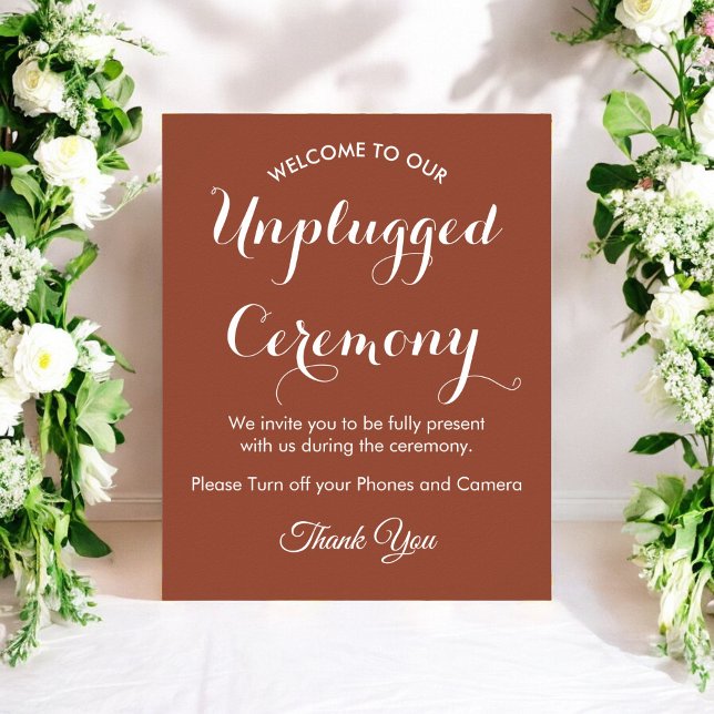 Unplugged Ceremony Brown White Wedding  Poster (Creator Uploaded)