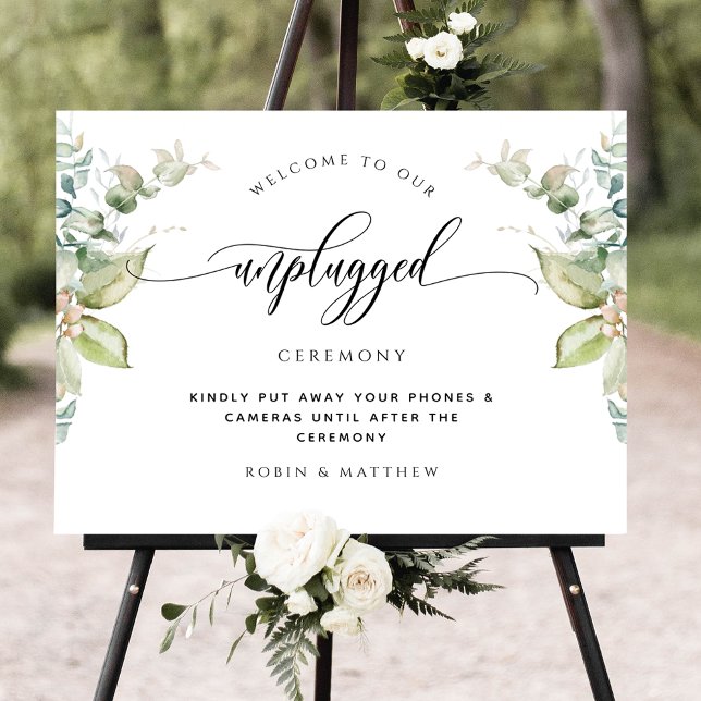 Unplugged Ceremony Eucalyptus Greenery Sign (Creator Uploaded)