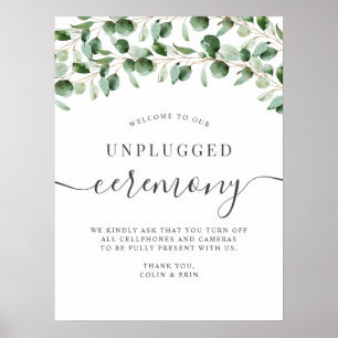 Unplugged Ceremony Greenery Eucalyptus Wedding Poster