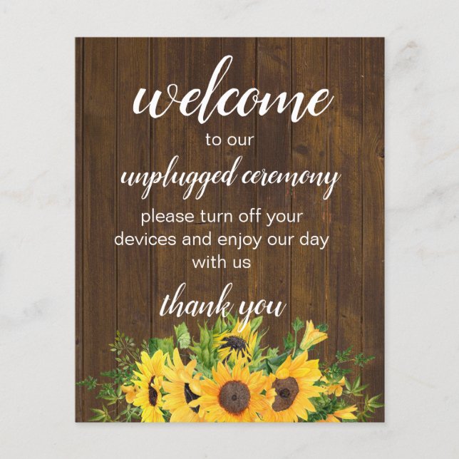 Unplugged Ceremony Rustic Wedding Sign Budget (Front)