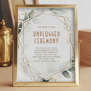 Unplugged Ceremony Sign Green & Gold Geometric