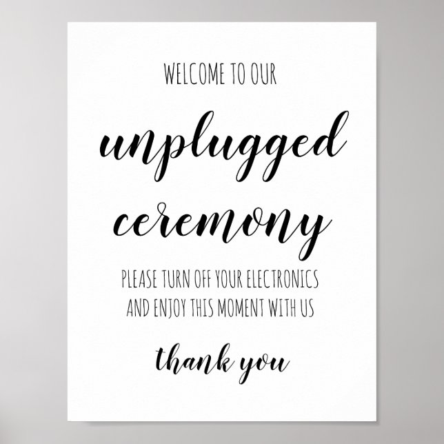 Unplugged Ceremony Simple Handwritten Wedding Sign (Front)
