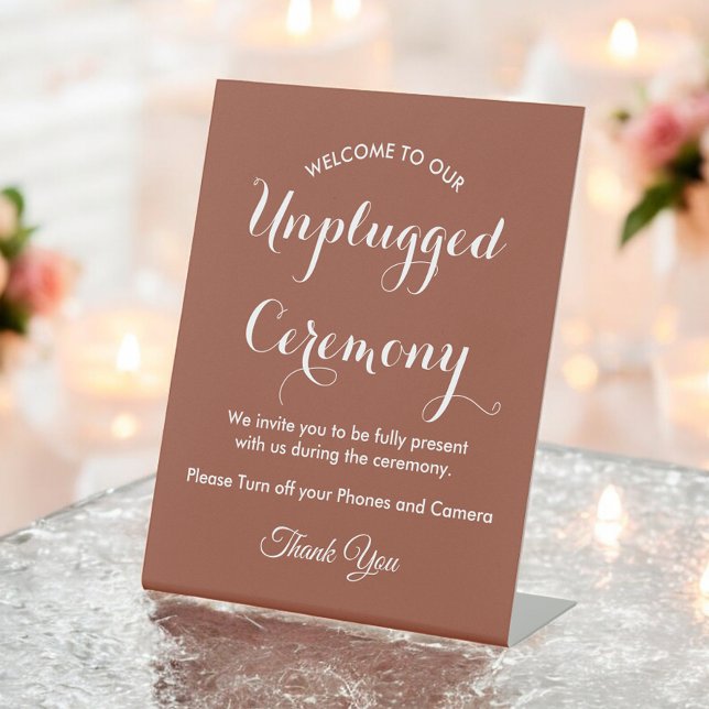 Unplugged Ceremony Terracotta Wedding  Pedestal Sign (Creator Uploaded)