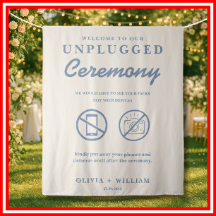 Unplugged Ceremony Wedding Dusty Blue Backdrop Tapestry