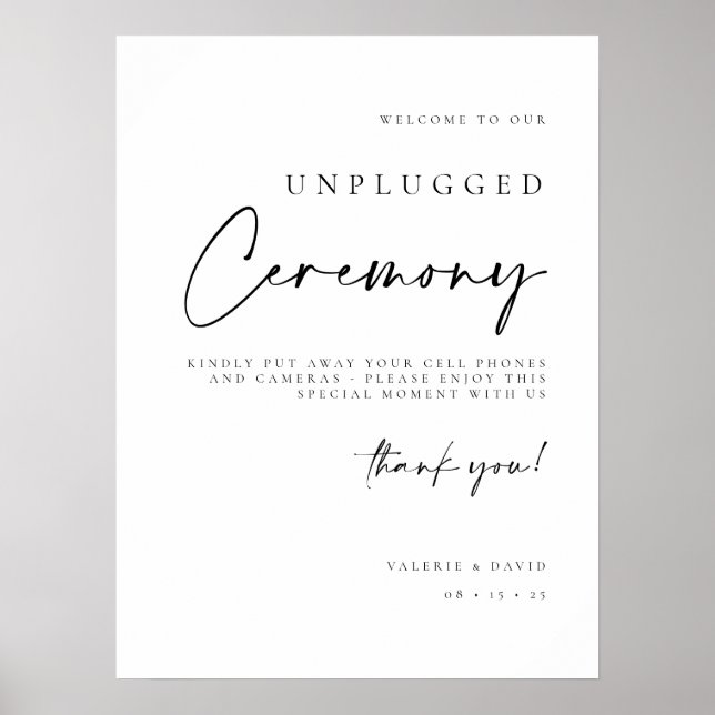 Unplugged Ceremony Wedding No Devices Poster Sign (Front)