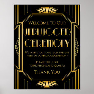 Unplugged Ceremony Wedding Sign   Gatsby Art Deco