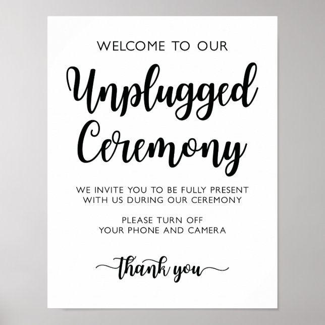 Unplugged Ceremony Wedding Sign Modern Calligraphy (Front)