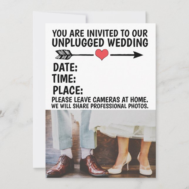 UNPLUGGED (NO PHOTOS ALLOWED) WEDDING INITATIONS INVITATION (Front)