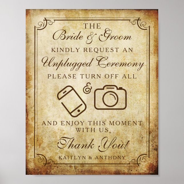 Unplugged Vintage Wedding Ceremony Sign (Front)