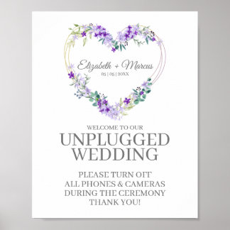 Unplugged Wedding Botanical Heart in Purple Shades Poster
