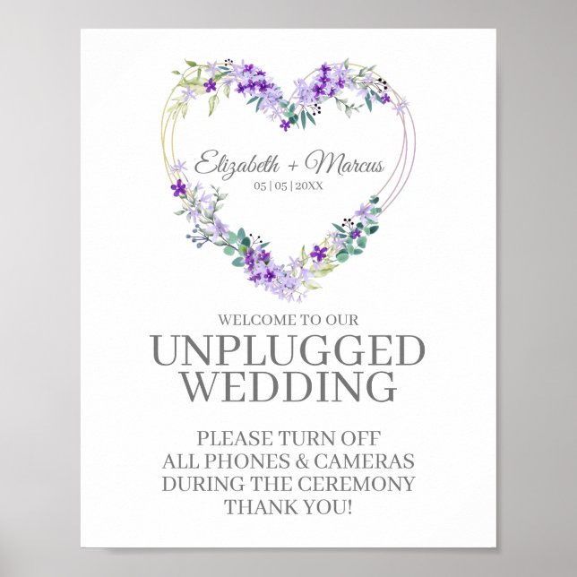 Unplugged Wedding Botanical Heart in Purple Shades Poster (Front)