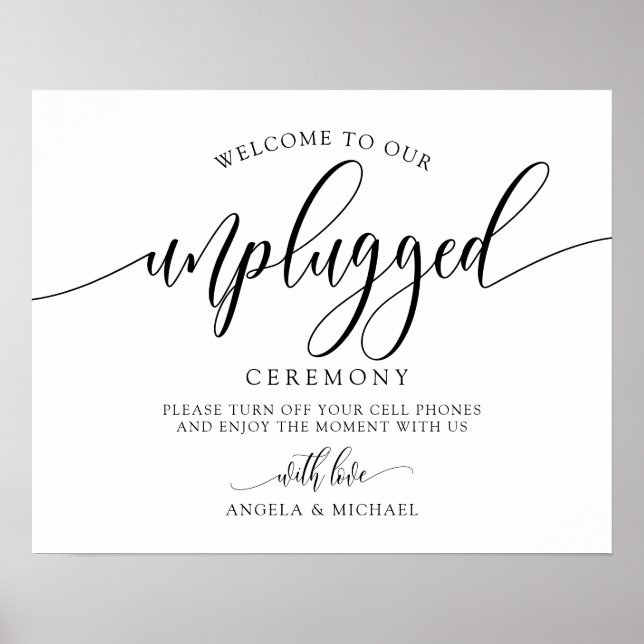 Unplugged Wedding Ceremony - Calligraphy Black Poster (Front)