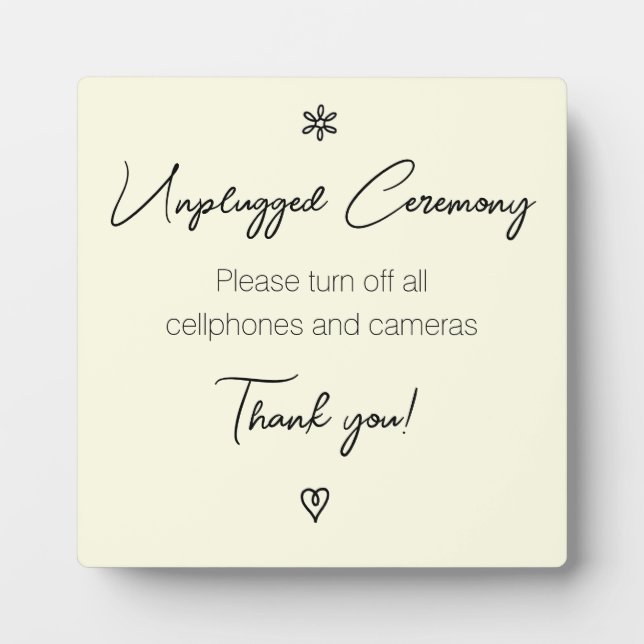 Unplugged Wedding Ceremony Fancy Calligraphy Plaqu Plaque (Front)