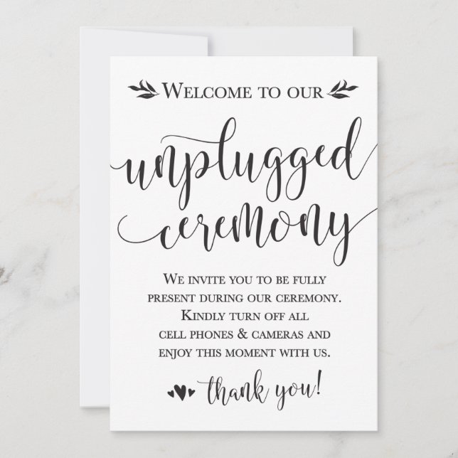 Unplugged Wedding Ceremony Sign Card 5x7 (Front)