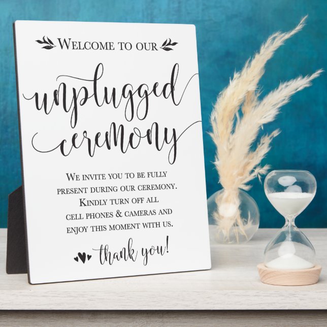 Unplugged Wedding Ceremony Sign Plaque 8x10 (Side)